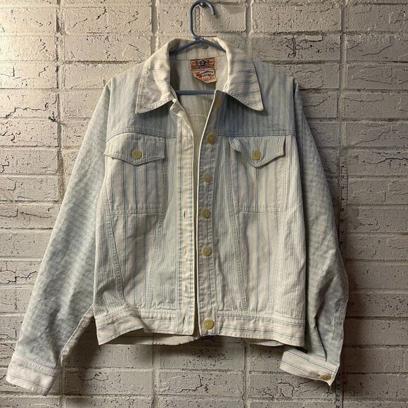 Rare Gene Ewing Bis Vintage Denim Jacket – Light Wash Striped Jean Jacket M - Picture 1 of 10